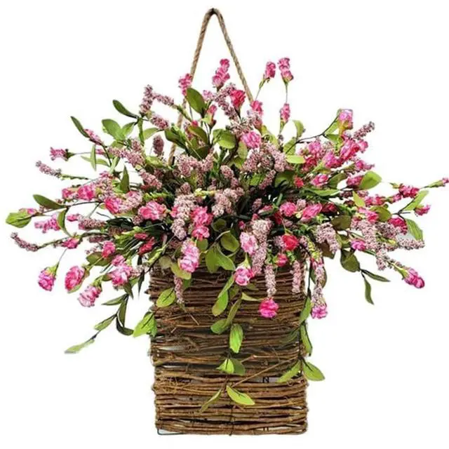 Alt view image 6 of 7 - Pink Berry Wildflower Door Hanger Basket Wreath - Spring & Summer Front Door Decor, Mother's Day Hanging Ornament, Seasonal Welcome Basket for Weddings, Parties, Home Decoration