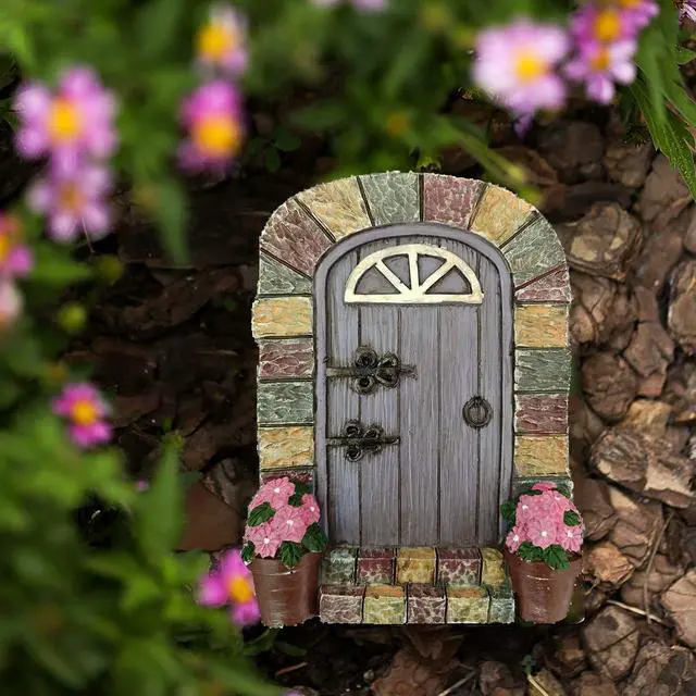 Alt view image 7 of 7 - Fairy Doors Outdoor Miniature Fairy Garden Doors for Trees Fairies Door Wall Hanging Garden Ornaments Decor Gifts Tree Decor Ornaments Fairy Gnome Home