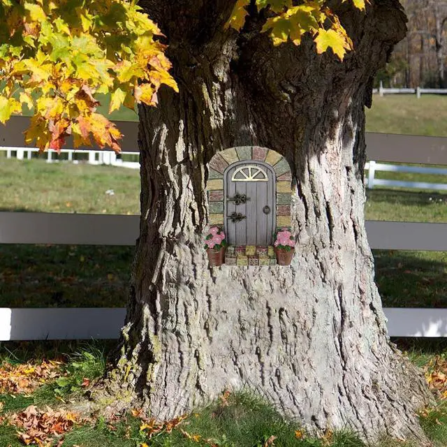 Alt view image 6 of 7 - Fairy Doors Outdoor Miniature Fairy Garden Doors for Trees Fairies Door Wall Hanging Garden Ornaments Decor Gifts Tree Decor Ornaments Fairy Gnome Home