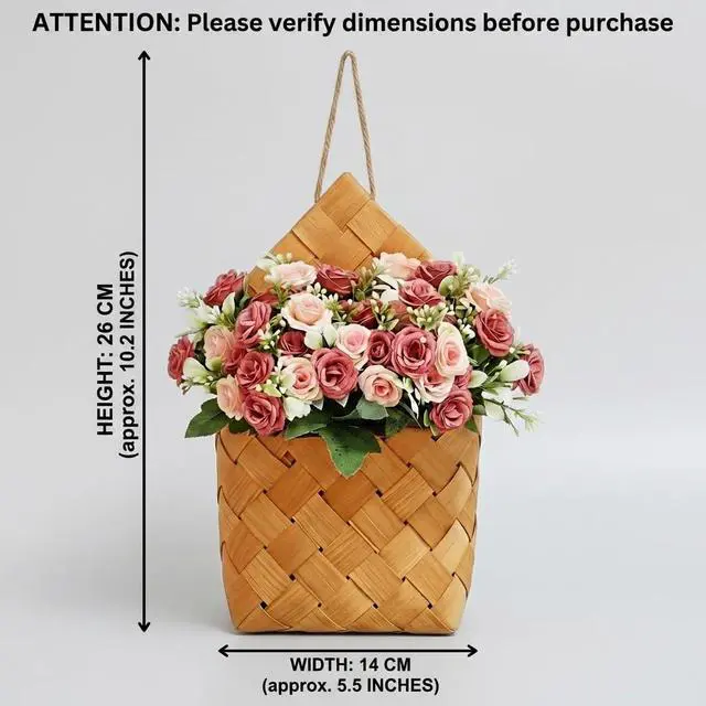 Alt view image 2 of 7 - Artificial Hanging Flowers - Cottage Core Decor,Artificial Rose Bouquet & Handwoven Basket,Home Hanging Decorations,Room Decor Wall,Door Hanging Decoration (deep Pink)