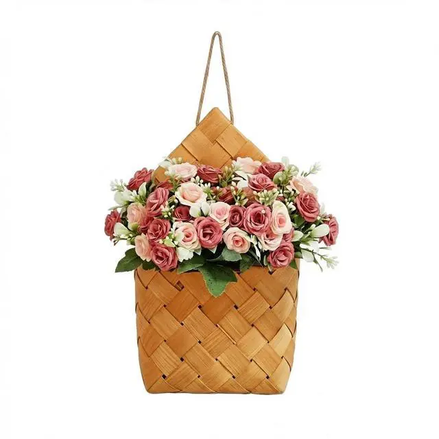 Main image of Artificial Hanging Flowers - Cottage Core Decor,Artificial Rose Bouquet & Handwoven Basket,Home Hanging Decorations,Room Decor Wall,Door Hanging Decoration (deep Pink)