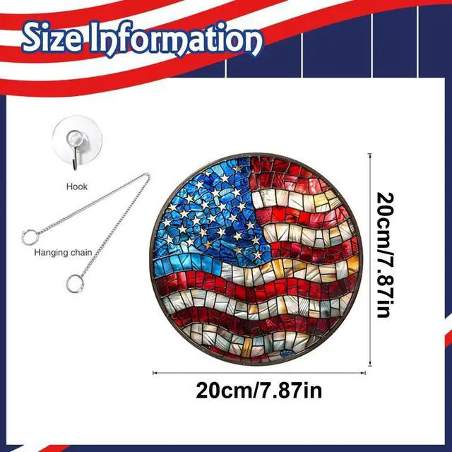 Alt view image 7 of 7 - 8 Inch 250th Anniversary Acrylic Suncatcher American Flag Stained Glass Window Hanging Patriotic Party Decorations Red White and Blue Ornaments for 4th of July Home Wall Art Porch Yard Decor