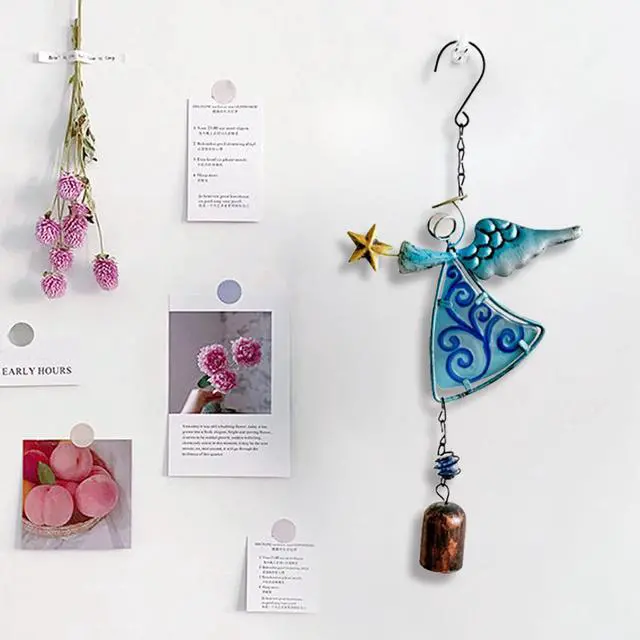Alt view image 5 of 7 - Metal Angel Wind Chime Hanging Decoration Ornament With Wing and Bell - Decorative Hanging Bells, Gifts for Home Garden Decor Crafts (Blue)