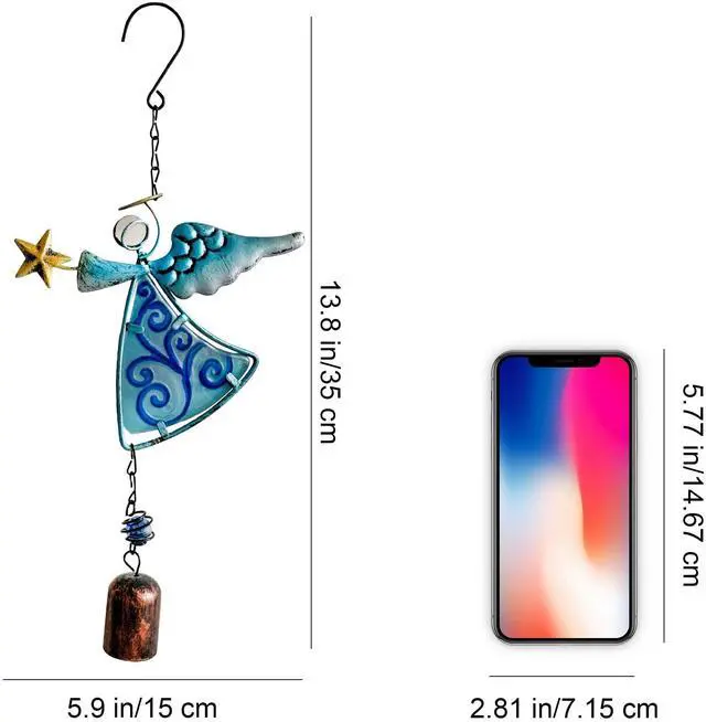 Alt view image 2 of 7 - Metal Angel Wind Chime Hanging Decoration Ornament With Wing and Bell - Decorative Hanging Bells, Gifts for Home Garden Decor Crafts (Blue)