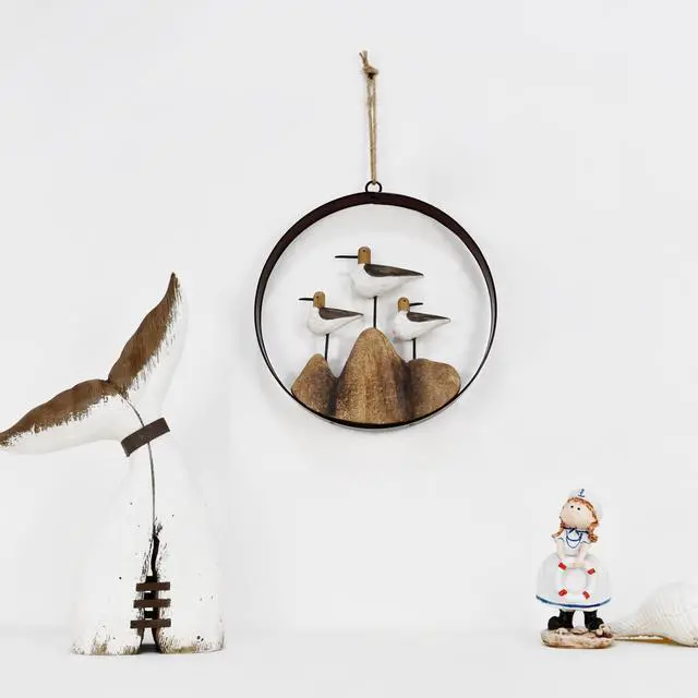 Alt view image 2 of 7 - Nautical Wood Wall Decoration Rustic Wooden Hanging Ocean Home Decor Hand Carved Beach Themed Ornament for Door (Round, A)