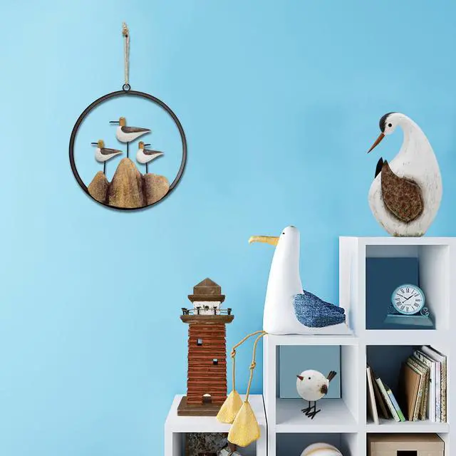 Alt view image 4 of 7 - Nautical Wood Wall Decoration Rustic Wooden Hanging Ocean Home Decor Hand Carved Beach Themed Ornament for Door (Round, A)