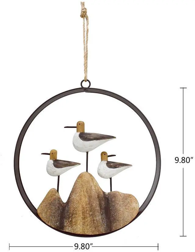 Alt view image 6 of 7 - Nautical Wood Wall Decoration Rustic Wooden Hanging Ocean Home Decor Hand Carved Beach Themed Ornament for Door (Round, A)
