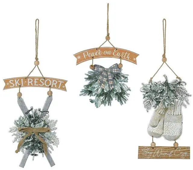 Main image of Christmas Wall Decor 3 Packs Rustic Metal Winter Holiday Hanging Signs Ornaments Xmas Embossed Holly Gloves for Christmas Party Farmhouse Wall, Fireplace, Door, Window Decoration
