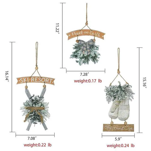 Alt view image 2 of 7 - Christmas Wall Decor 3 Packs Rustic Metal Winter Holiday Hanging Signs Ornaments Xmas Embossed Holly Gloves for Christmas Party Farmhouse Wall, Fireplace, Door, Window Decoration