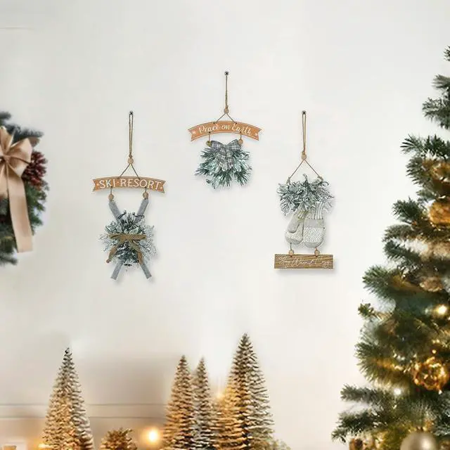 Alt view image 3 of 7 - Christmas Wall Decor 3 Packs Rustic Metal Winter Holiday Hanging Signs Ornaments Xmas Embossed Holly Gloves for Christmas Party Farmhouse Wall, Fireplace, Door, Window Decoration