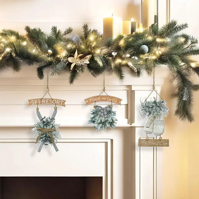 Alt view image 4 of 7 - Christmas Wall Decor 3 Packs Rustic Metal Winter Holiday Hanging Signs Ornaments Xmas Embossed Holly Gloves for Christmas Party Farmhouse Wall, Fireplace, Door, Window Decoration