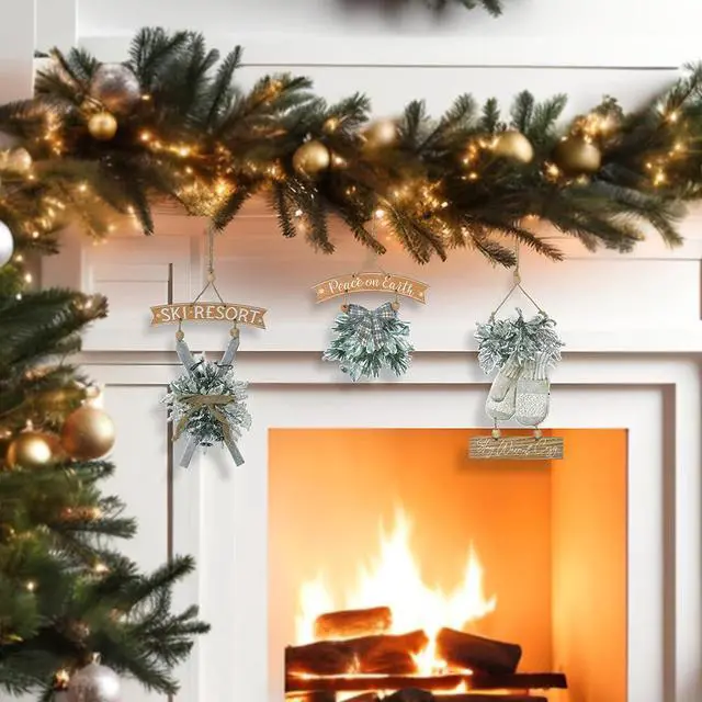 Alt view image 5 of 7 - Christmas Wall Decor 3 Packs Rustic Metal Winter Holiday Hanging Signs Ornaments Xmas Embossed Holly Gloves for Christmas Party Farmhouse Wall, Fireplace, Door, Window Decoration