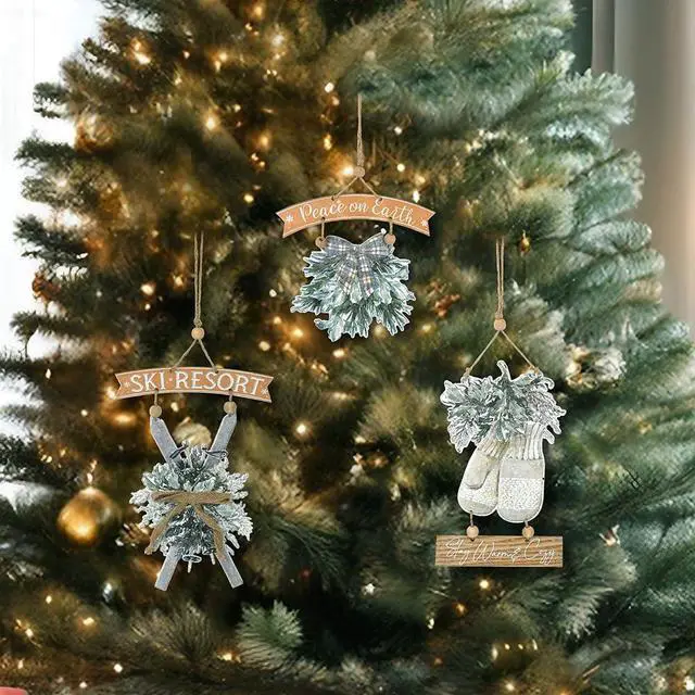 Alt view image 6 of 7 - Christmas Wall Decor 3 Packs Rustic Metal Winter Holiday Hanging Signs Ornaments Xmas Embossed Holly Gloves for Christmas Party Farmhouse Wall, Fireplace, Door, Window Decoration
