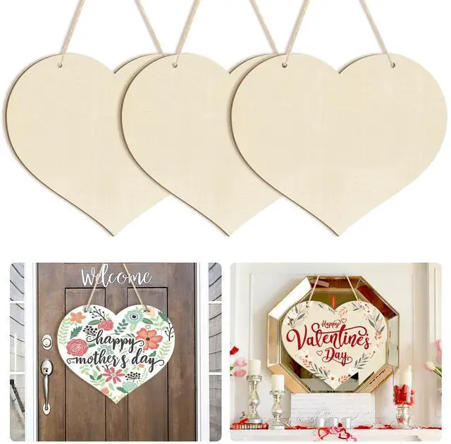 Main image of Large Size 12" Wooden Heart Ornaments to Paint, Happy Mothers Day DIY Blank Unfinished Wreaths Front Door Sign Decorations Heart Ornament Door Hanging Sign Plaque Crafts 3PCS
