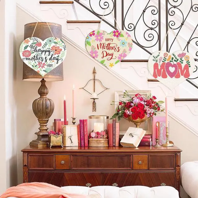 Alt view image 5 of 7 - Large Size 12" Wooden Heart Ornaments to Paint, Happy Mothers Day DIY Blank Unfinished Wreaths Front Door Sign Decorations Heart Ornament Door Hanging Sign Plaque Crafts 3PCS