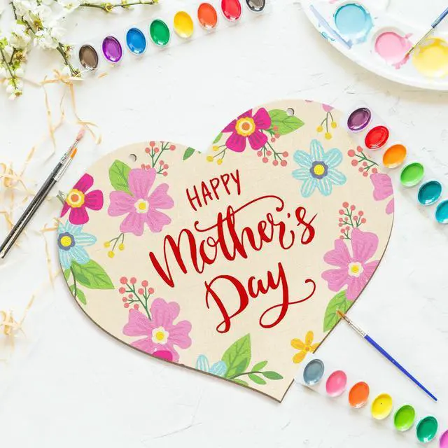 Alt view image 6 of 7 - Large Size 12" Wooden Heart Ornaments to Paint, Happy Mothers Day DIY Blank Unfinished Wreaths Front Door Sign Decorations Heart Ornament Door Hanging Sign Plaque Crafts 3PCS