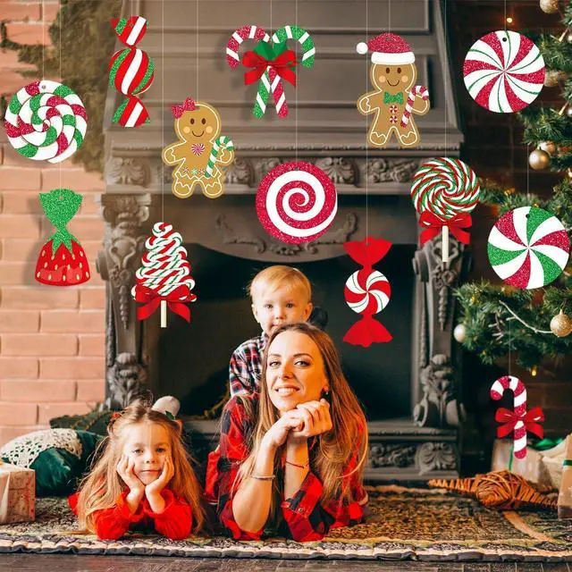 Alt view image 3 of 6 - Candy Gingerbread Christmas Outdoor Decorations - 18pcs Large Hanging Candy Cane Gingerbread Man Lollipop Decor for Outdoor Yard Porch Christmas Tree Decorations
