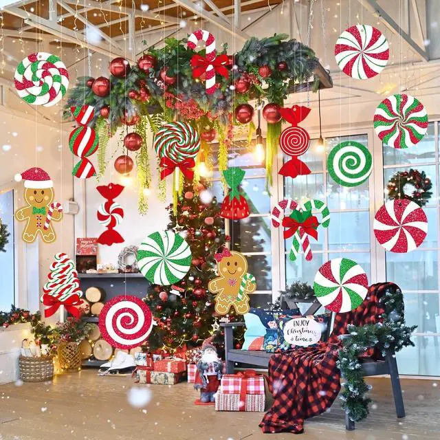 Alt view image 6 of 6 - Candy Gingerbread Christmas Outdoor Decorations - 18pcs Large Hanging Candy Cane Gingerbread Man Lollipop Decor for Outdoor Yard Porch Christmas Tree Decorations