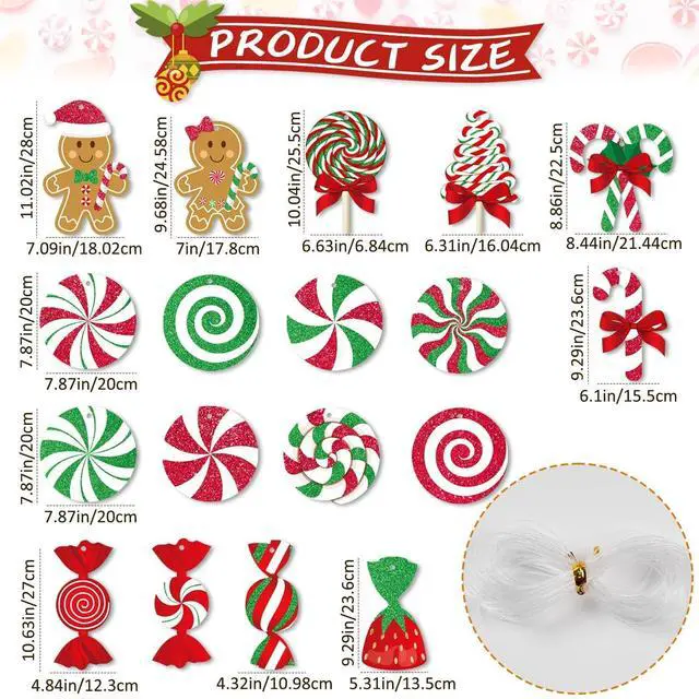 Alt view image 4 of 6 - Candy Gingerbread Christmas Outdoor Decorations - 18pcs Large Hanging Candy Cane Gingerbread Man Lollipop Decor for Outdoor Yard Porch Christmas Tree Decorations