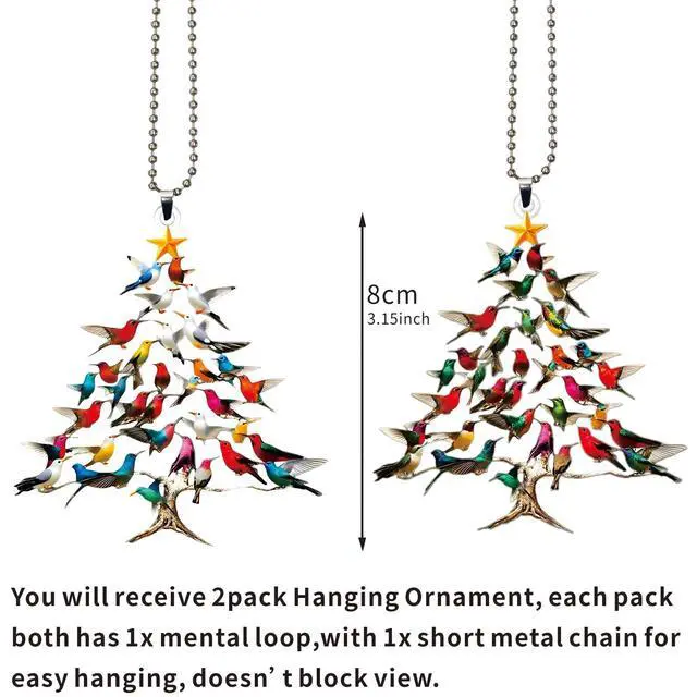 Alt view image 2 of 7 - Car Rearview Mirror Hanging Accessories - Gifts for Women, 2 Pack Christmas Ornament & Car Hanging Decoration for Tree, Windows, Door, Table (Hummingbird 2pack)