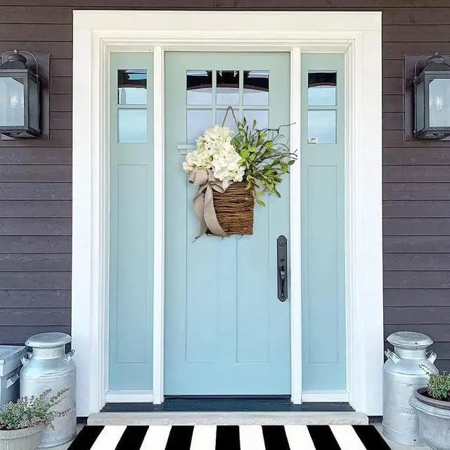 Alt view image 5 of 6 - Cream Hydrangea Door Hanger Basket Wreath, Farmhouse Wreath with Wildflowers, Artificial Spring Summer Garland for Front Door, Seasonal Holiday Ornament (D)