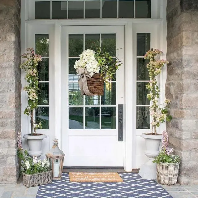 Alt view image 3 of 6 - Cream Hydrangea Door Hanger Basket Wreath, Farmhouse Wreath with Wildflowers, Artificial Spring Summer Garland for Front Door, Seasonal Holiday Ornament (D)