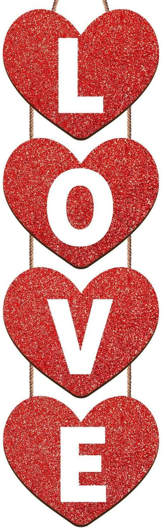 Main image of Valentines Hanging Porch Sign Love Hanging Decor Valentine's Heart Wall Decor Farmhouse Heart Door Wood Love Sign for Rustic Home Wall(White,Elegant)