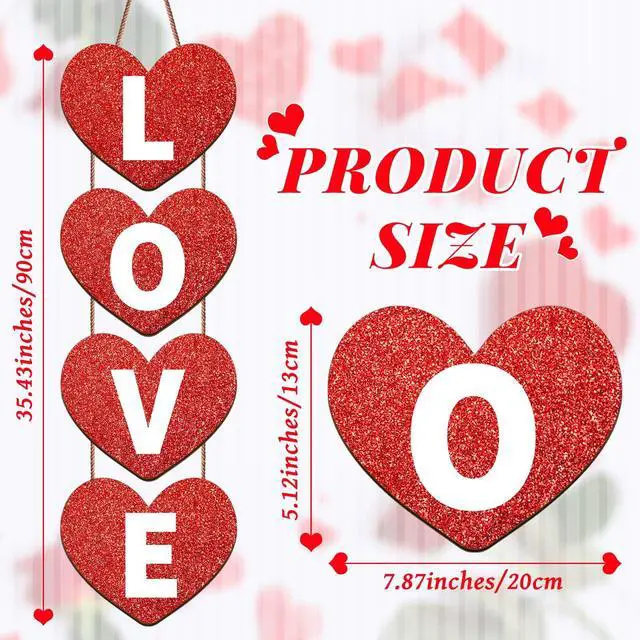 Alt view image 2 of 7 - Valentines Hanging Porch Sign Love Hanging Decor Valentine's Heart Wall Decor Farmhouse Heart Door Wood Love Sign for Rustic Home Wall(White,Elegant)