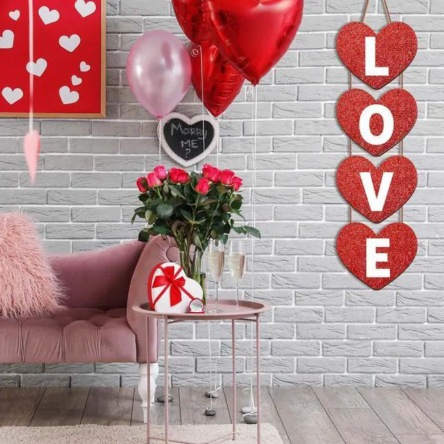 Alt view image 3 of 7 - Valentines Hanging Porch Sign Love Hanging Decor Valentine's Heart Wall Decor Farmhouse Heart Door Wood Love Sign for Rustic Home Wall(White,Elegant)