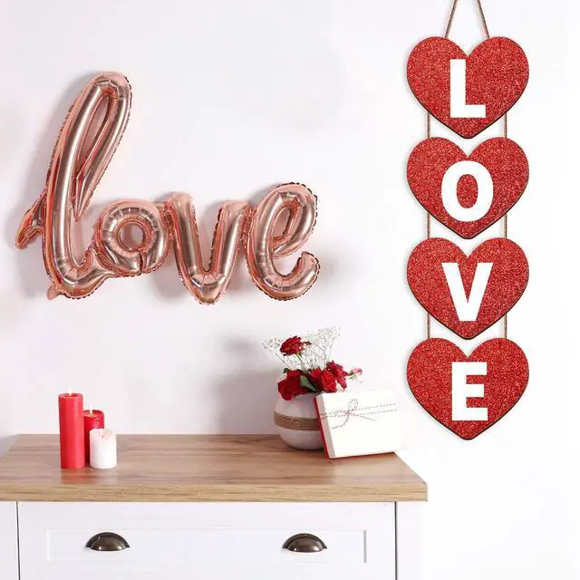 Alt view image 5 of 7 - Valentines Hanging Porch Sign Love Hanging Decor Valentine's Heart Wall Decor Farmhouse Heart Door Wood Love Sign for Rustic Home Wall(White,Elegant)