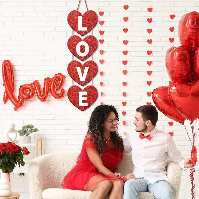 Alt view image 7 of 7 - Valentines Hanging Porch Sign Love Hanging Decor Valentine's Heart Wall Decor Farmhouse Heart Door Wood Love Sign for Rustic Home Wall(White,Elegant)
