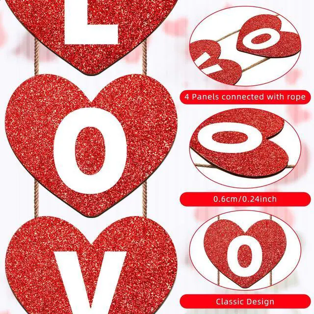 Alt view image 6 of 7 - Valentines Hanging Porch Sign Love Hanging Decor Valentine's Heart Wall Decor Farmhouse Heart Door Wood Love Sign for Rustic Home Wall(White,Elegant)