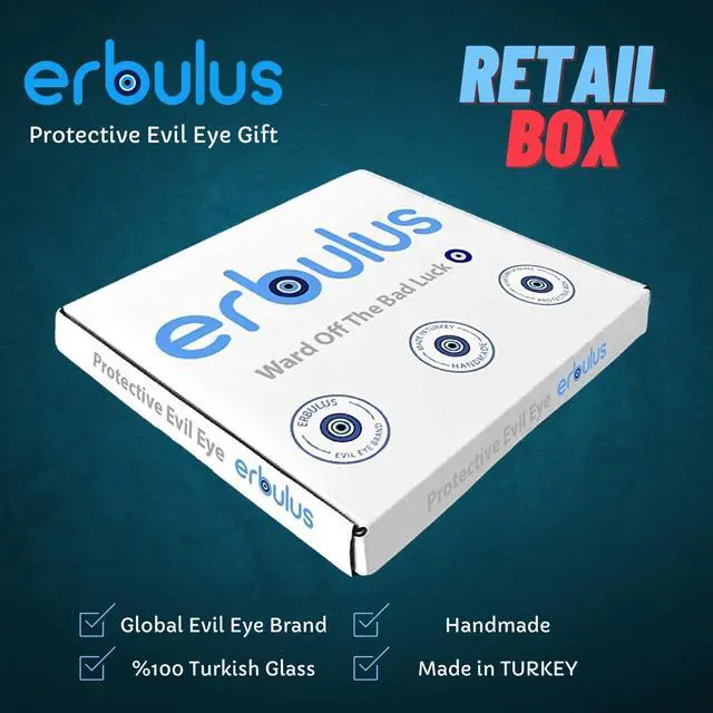 Alt view image 6 of 6 - 3.5" Glass Blue Evil Eye Wall Hanging Gold Ornament - Turkish Nazar Bead - Home Protection Charm - Gold Wall Decor Amulet in a Box (Medium)