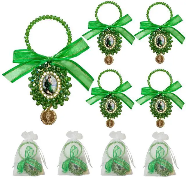 Main image of St Benedict Door Hanger Pocket Rosary, 4PCS with Organza Bags, Catholic Gifts, Saint Benedict/Saint Jude/Virgin Mary Medal, Protection Blessing Charm, Home Decor (4Pcs Green Saint Jude)