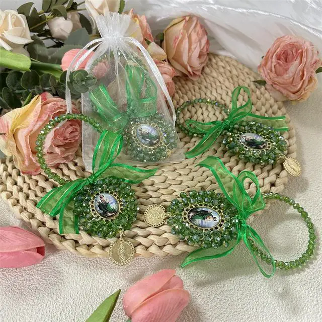Alt view image 2 of 7 - St Benedict Door Hanger Pocket Rosary, 4PCS with Organza Bags, Catholic Gifts, Saint Benedict/Saint Jude/Virgin Mary Medal, Protection Blessing Charm, Home Decor (4Pcs Green Saint Jude)
