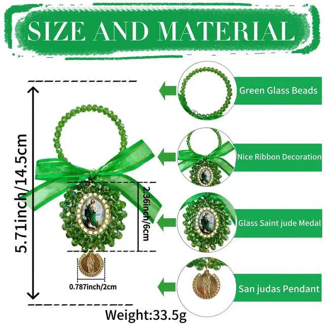 Alt view image 3 of 7 - St Benedict Door Hanger Pocket Rosary, 4PCS with Organza Bags, Catholic Gifts, Saint Benedict/Saint Jude/Virgin Mary Medal, Protection Blessing Charm, Home Decor (4Pcs Green Saint Jude)