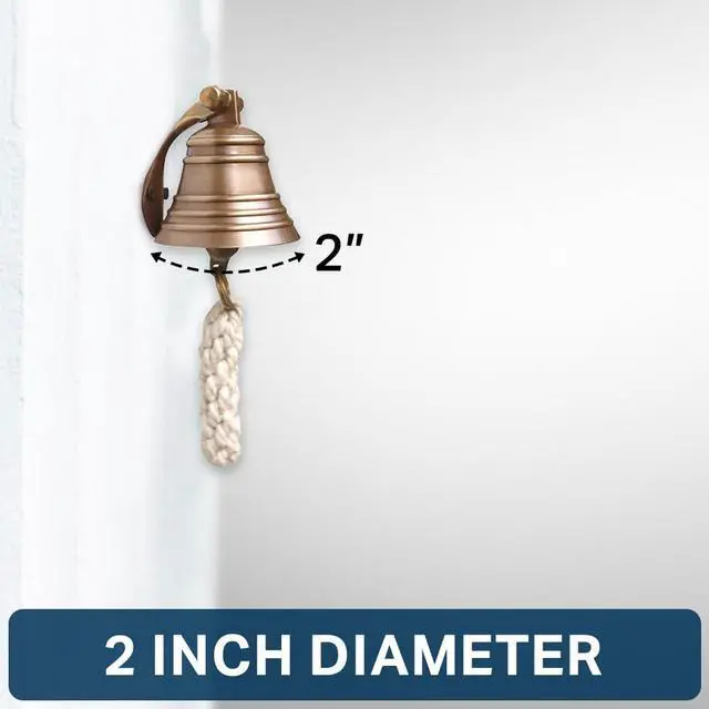 Alt view image 2 of 7 - 2" Antique Brass Bell Quality Marine Wall Mounted Ship Hanging Bell Perfect for Dinner, Indoor, Outdoor, School, Bar, Reception, Last Order & Church by The Metal Magician