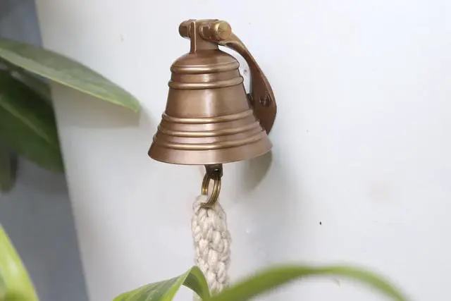 Alt view image 3 of 7 - 2" Antique Brass Bell Quality Marine Wall Mounted Ship Hanging Bell Perfect for Dinner, Indoor, Outdoor, School, Bar, Reception, Last Order & Church by The Metal Magician