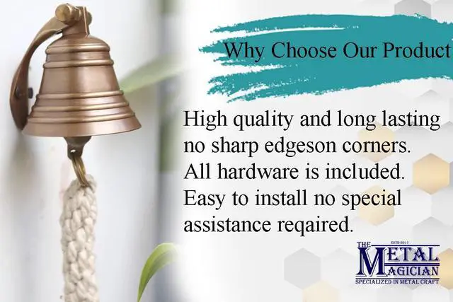 Alt view image 5 of 7 - 2" Antique Brass Bell Quality Marine Wall Mounted Ship Hanging Bell Perfect for Dinner, Indoor, Outdoor, School, Bar, Reception, Last Order & Church by The Metal Magician
