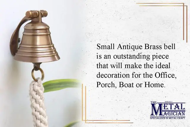 Alt view image 4 of 7 - 2" Antique Brass Bell Quality Marine Wall Mounted Ship Hanging Bell Perfect for Dinner, Indoor, Outdoor, School, Bar, Reception, Last Order & Church by The Metal Magician