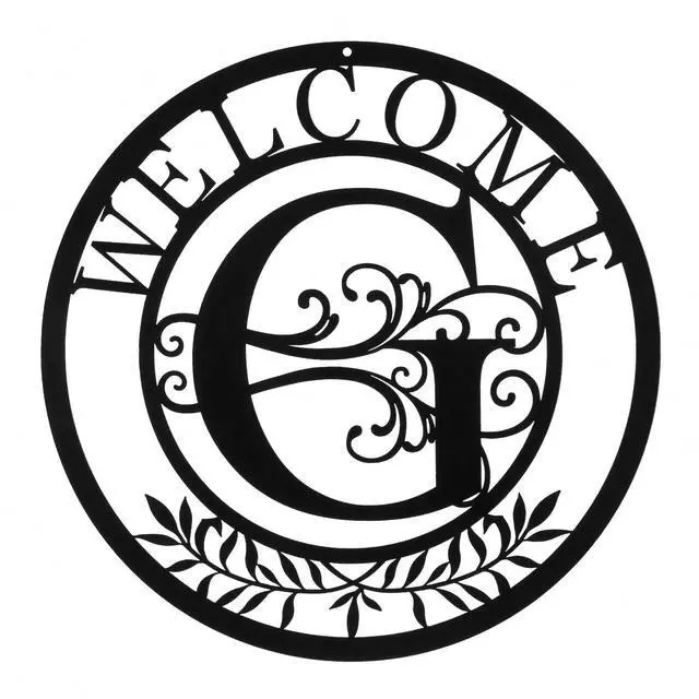 Alt view image 7 of 7 - Initial Welcome Sign, 12 Inch Metal Monogrammed Sign Farmhouse Front Door Porch Sign Wall Art Decor, Monogram Gift Rustic Welcome Wreath Hanging Ornament for Indoor Outdoor, G