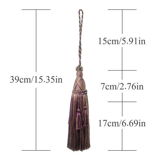 Alt view image 6 of 7 - 1 Pack Elegant Long Decorative Tassel with Hanging Loop, 15.35in Total Length Luxury Curtain Tieback, Door Handle Ornament, and Home Décor Accessory - E96145_N