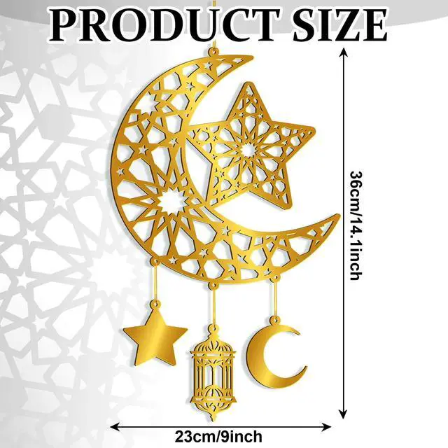 Alt view image 7 of 7 - Ramadan Decoration for Home Acrylic Ramadan Door Wreath Ramadan Mubarak Islamic Wall Decor Hollow Moon and Star Front Door Wall Signs, Muslim Sign Eid Mubarak Kareem Ornaments Hanging for Home Party