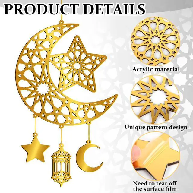 Alt view image 2 of 7 - Ramadan Decoration for Home Acrylic Ramadan Door Wreath Ramadan Mubarak Islamic Wall Decor Hollow Moon and Star Front Door Wall Signs, Muslim Sign Eid Mubarak Kareem Ornaments Hanging for Home Party