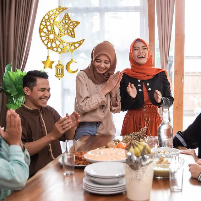 Alt view image 3 of 7 - Ramadan Decoration for Home Acrylic Ramadan Door Wreath Ramadan Mubarak Islamic Wall Decor Hollow Moon and Star Front Door Wall Signs, Muslim Sign Eid Mubarak Kareem Ornaments Hanging for Home Party