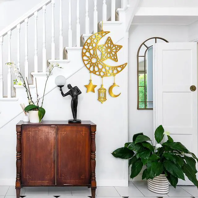 Alt view image 6 of 7 - Ramadan Decoration for Home Acrylic Ramadan Door Wreath Ramadan Mubarak Islamic Wall Decor Hollow Moon and Star Front Door Wall Signs, Muslim Sign Eid Mubarak Kareem Ornaments Hanging for Home Party
