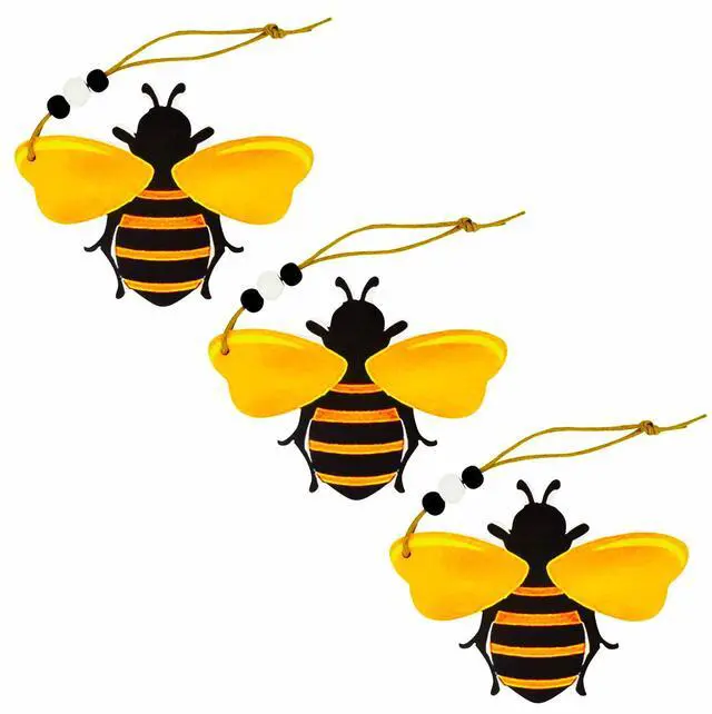 Main image of Bee Ornaments Wooden Bumble Bees Cutouts Decorations for Tree Tray Wreath Christmas Festival Bee Sign Art Crafts Home Hanging Decor, 3 PCS