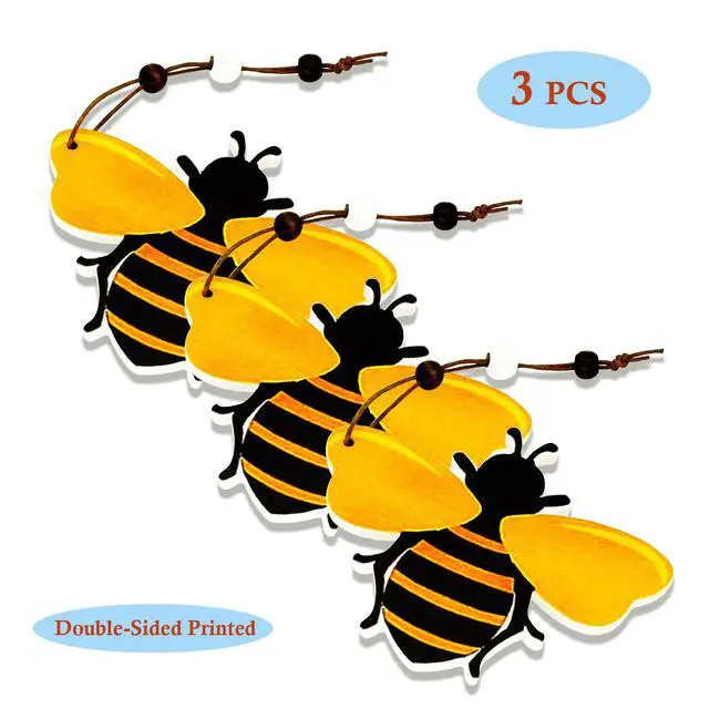 Alt view image 2 of 6 - Bee Ornaments Wooden Bumble Bees Cutouts Decorations for Tree Tray Wreath Christmas Festival Bee Sign Art Crafts Home Hanging Decor, 3 PCS