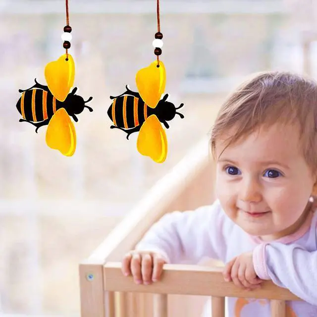 Alt view image 4 of 6 - Bee Ornaments Wooden Bumble Bees Cutouts Decorations for Tree Tray Wreath Christmas Festival Bee Sign Art Crafts Home Hanging Decor, 3 PCS