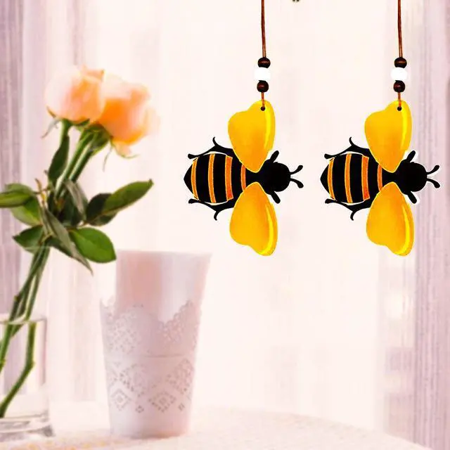 Alt view image 5 of 6 - Bee Ornaments Wooden Bumble Bees Cutouts Decorations for Tree Tray Wreath Christmas Festival Bee Sign Art Crafts Home Hanging Decor, 3 PCS